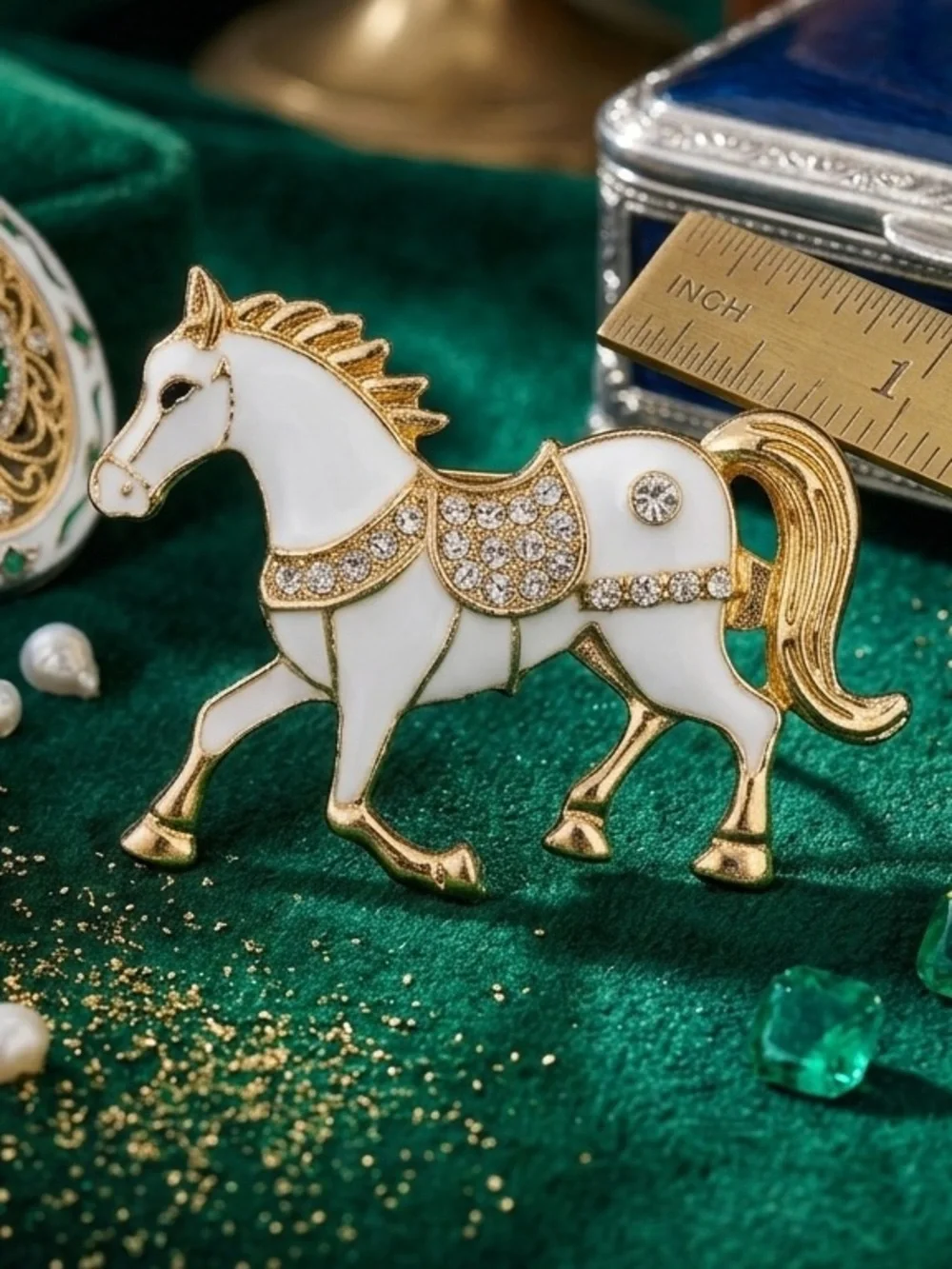 Coquette Equestrian White Horse Brooch Bling Glam Country Western Chic Cowgirl